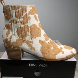 NINE WEST Women's Applez5 Ankle Boot Bootie Ivory Multi Dyed Cow Print 8